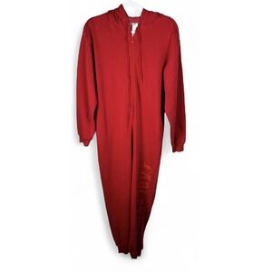 Fabletics Red Fleece Hooded OnePiece Sz Small Track Ski Camping Snow Lounge